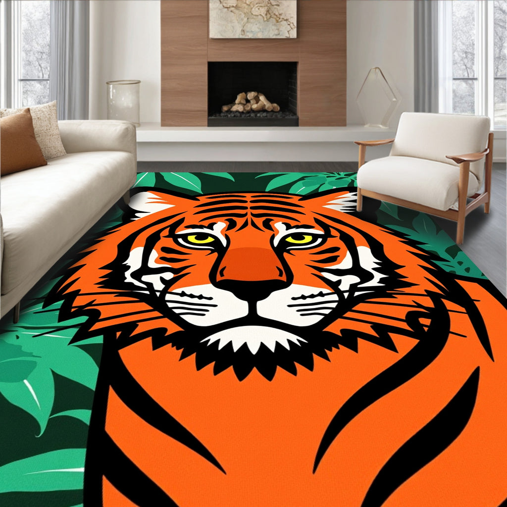 Bold Orange Tiger Jungle Portrait Rug