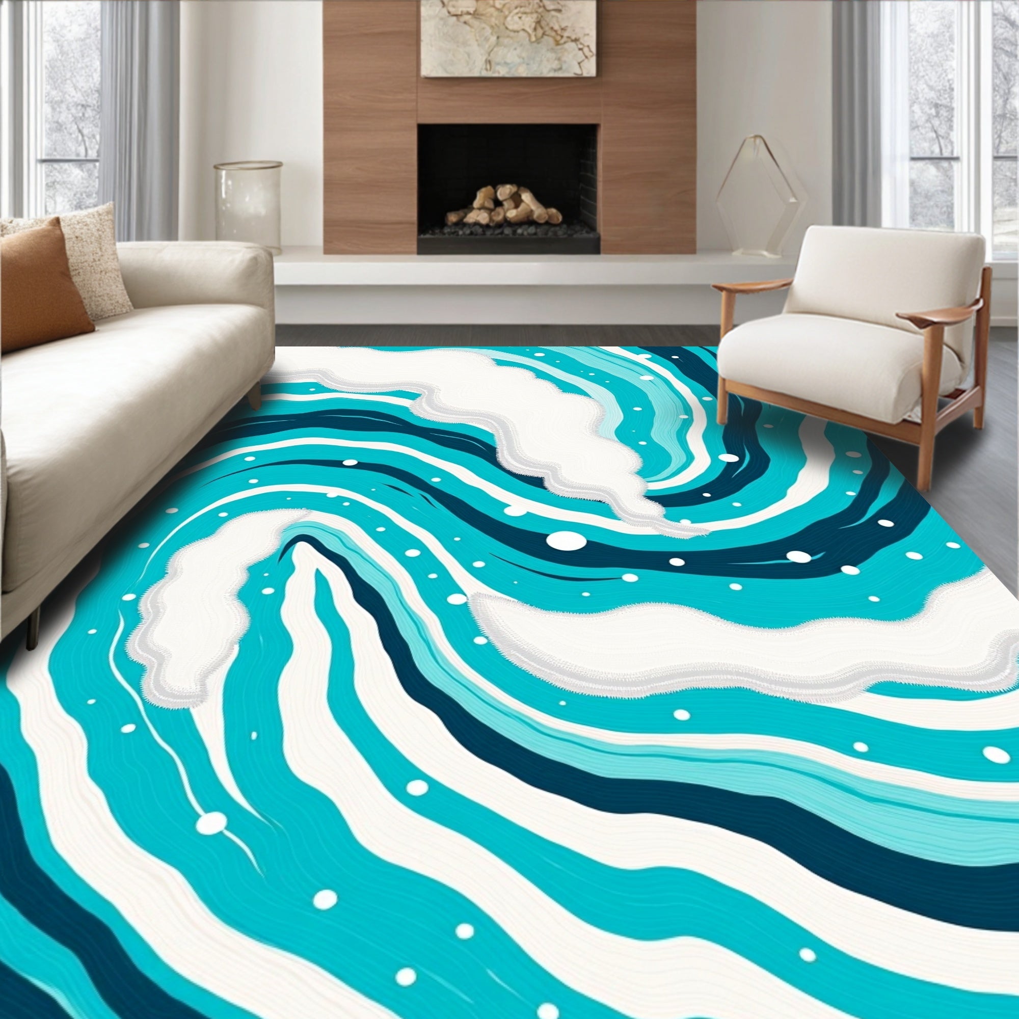 Oceanic Turquoise Swirl Wave Rug