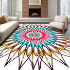 Vibrant Red Teal Sunburst Mandala Rug