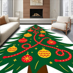 Green Christmas Tree With Red Yellow Ornaments Rug