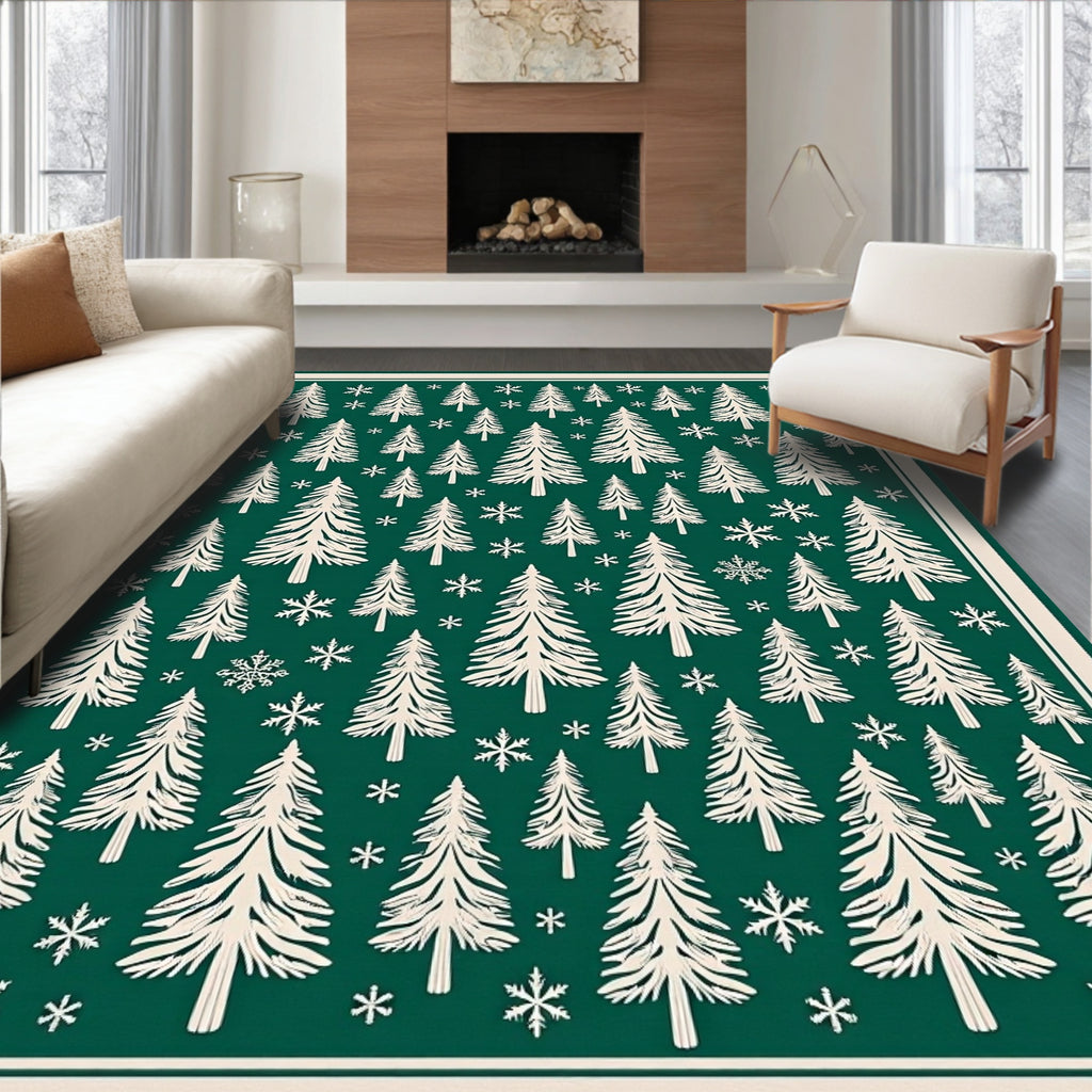 Winter Forest Snowflakes Cream Rug