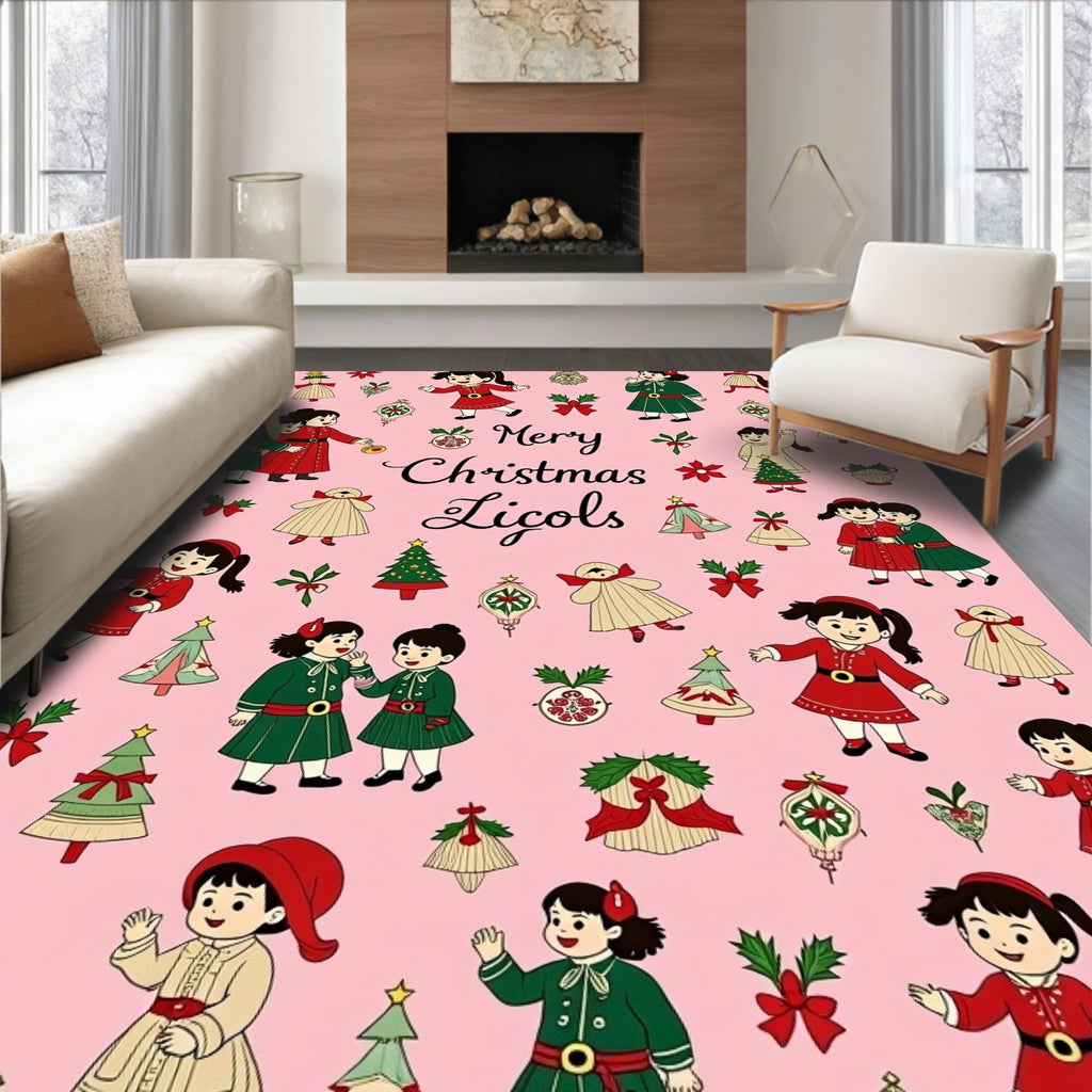 Cute Christmas Girls Red Green Collection Rug