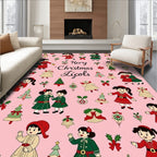 Cute Christmas Girls Red Green Collection Rug