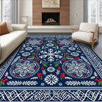 Deep Blue Winter Snowflakes Berry Medallion Rug