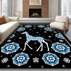 Playful Blue Spotted Giraffe Floral Motif Rug