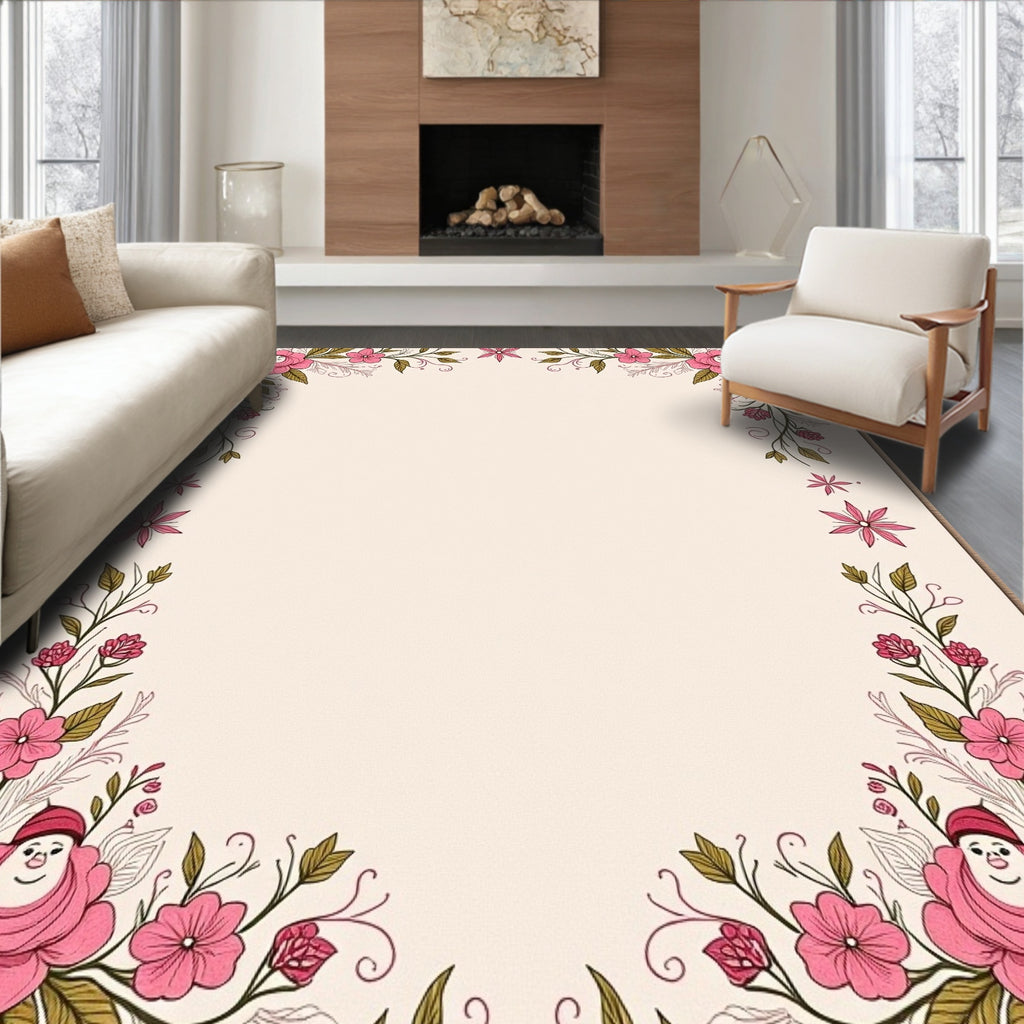 Charming Pink Floral Garland Frame Rug