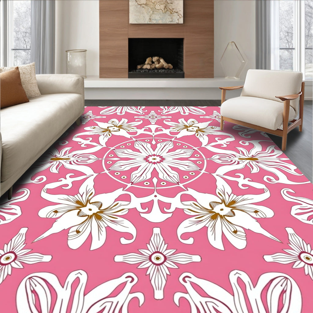 Pink Floral Medallion Art Nouveau Rug