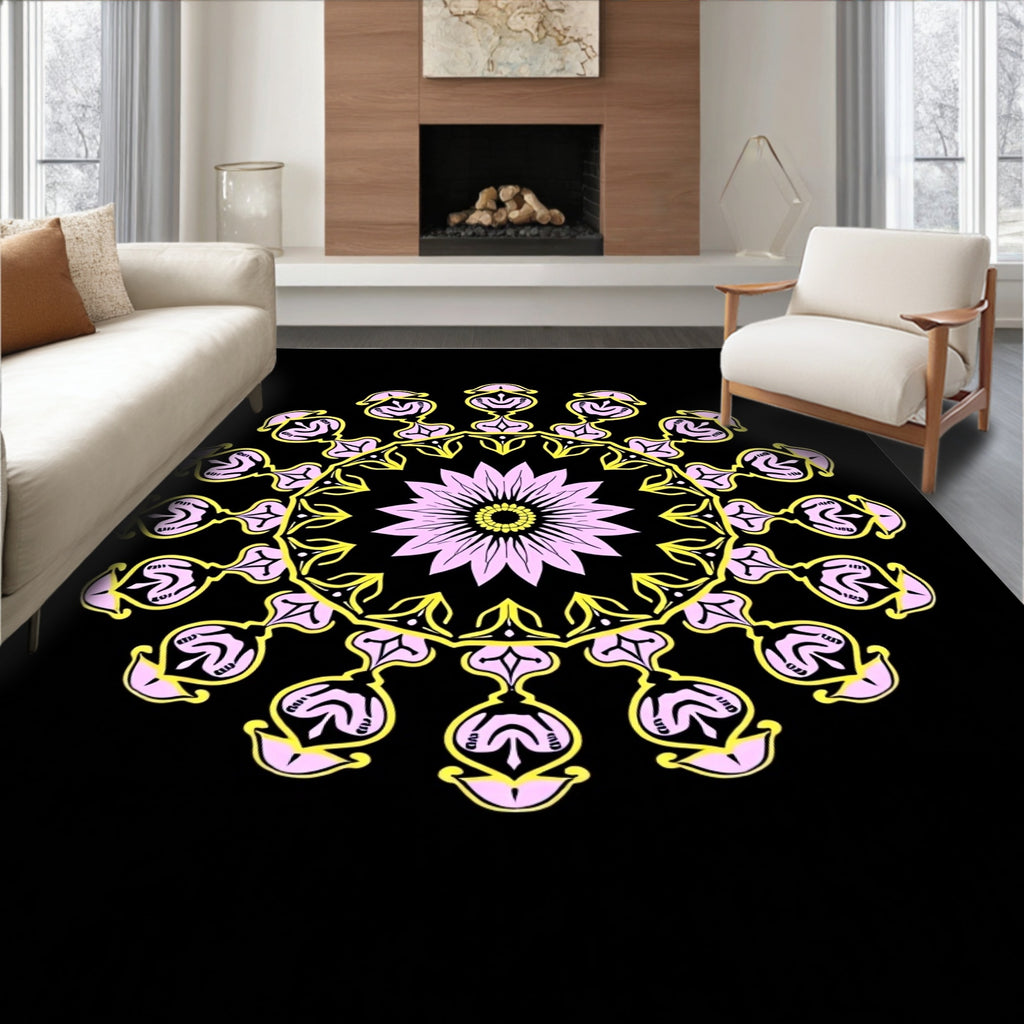 Pastel Pink Yellow Mandala Medallion Rug