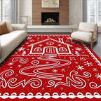 Red Gingerbread House Snowflake Scene Rug