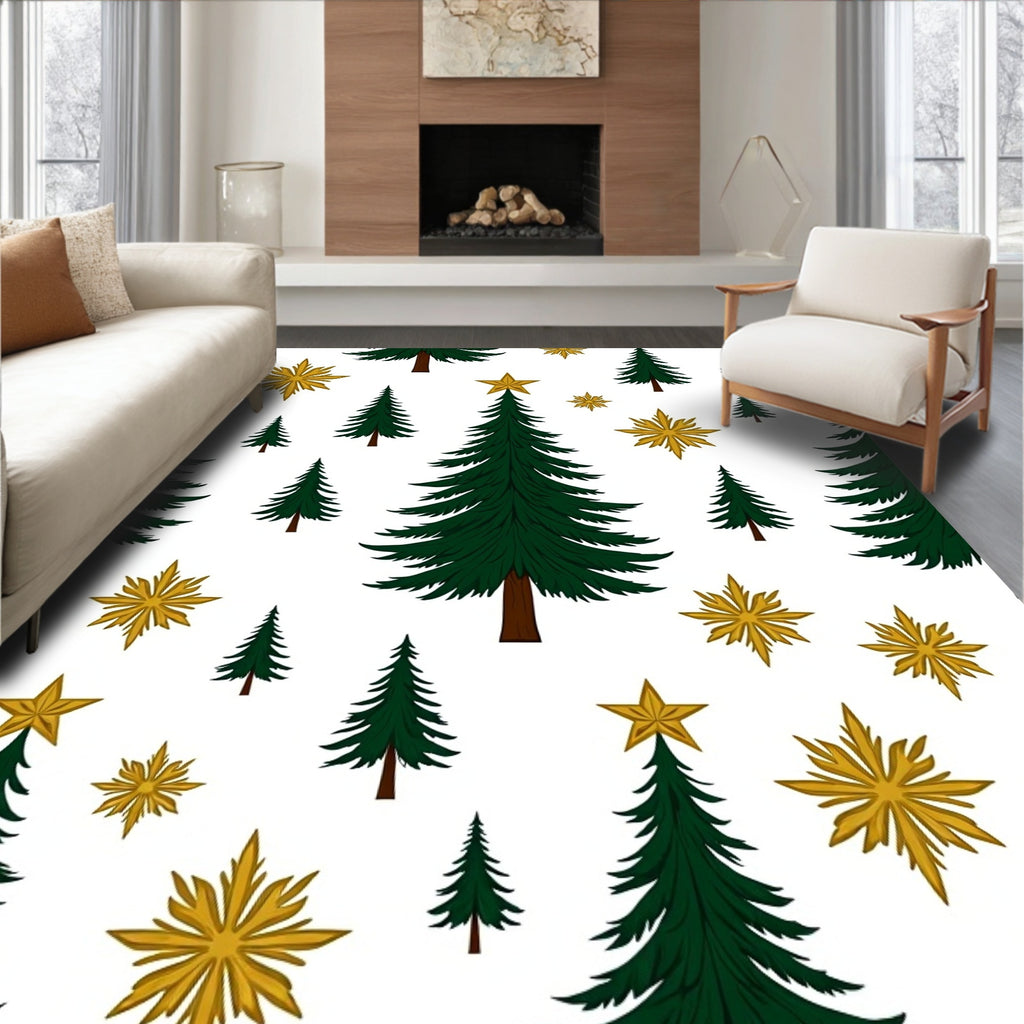 Green Fir Trees Gold Star Splash Rug
