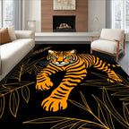 Bold Orange Tiger Jungle Leaves Rug
