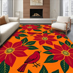 Red Cardinal Floral Garden Arrangement Rug