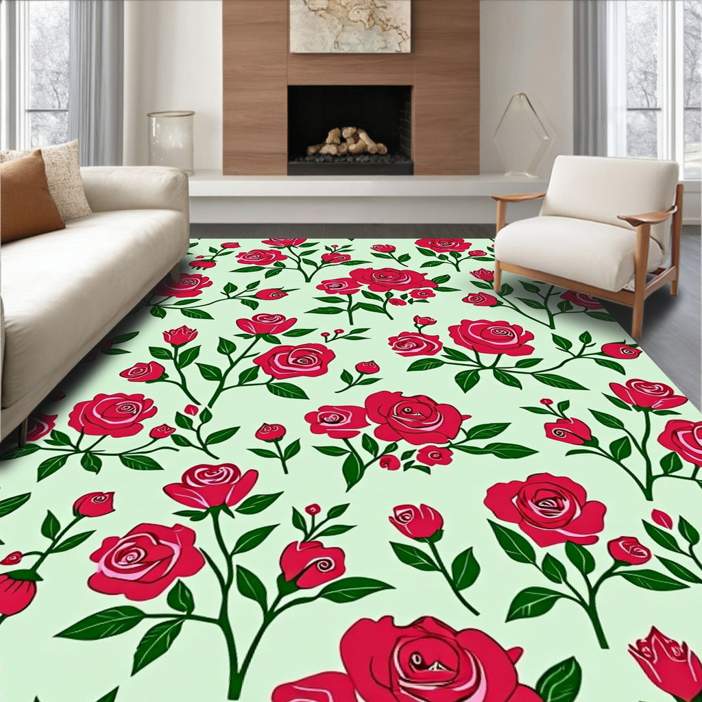 Crimson Rose Garden Vines Rug