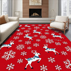 Festive Red Reindeer Snowflake Collection Rug