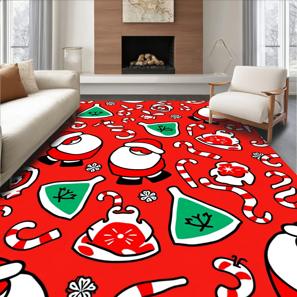 Festive Santa Candy Cane Christmas Scene Rug
