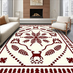 Deep Red Folk Art Deer Medallion Rug
