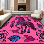 Whimsical Pink Horse Feather Medallion Rug