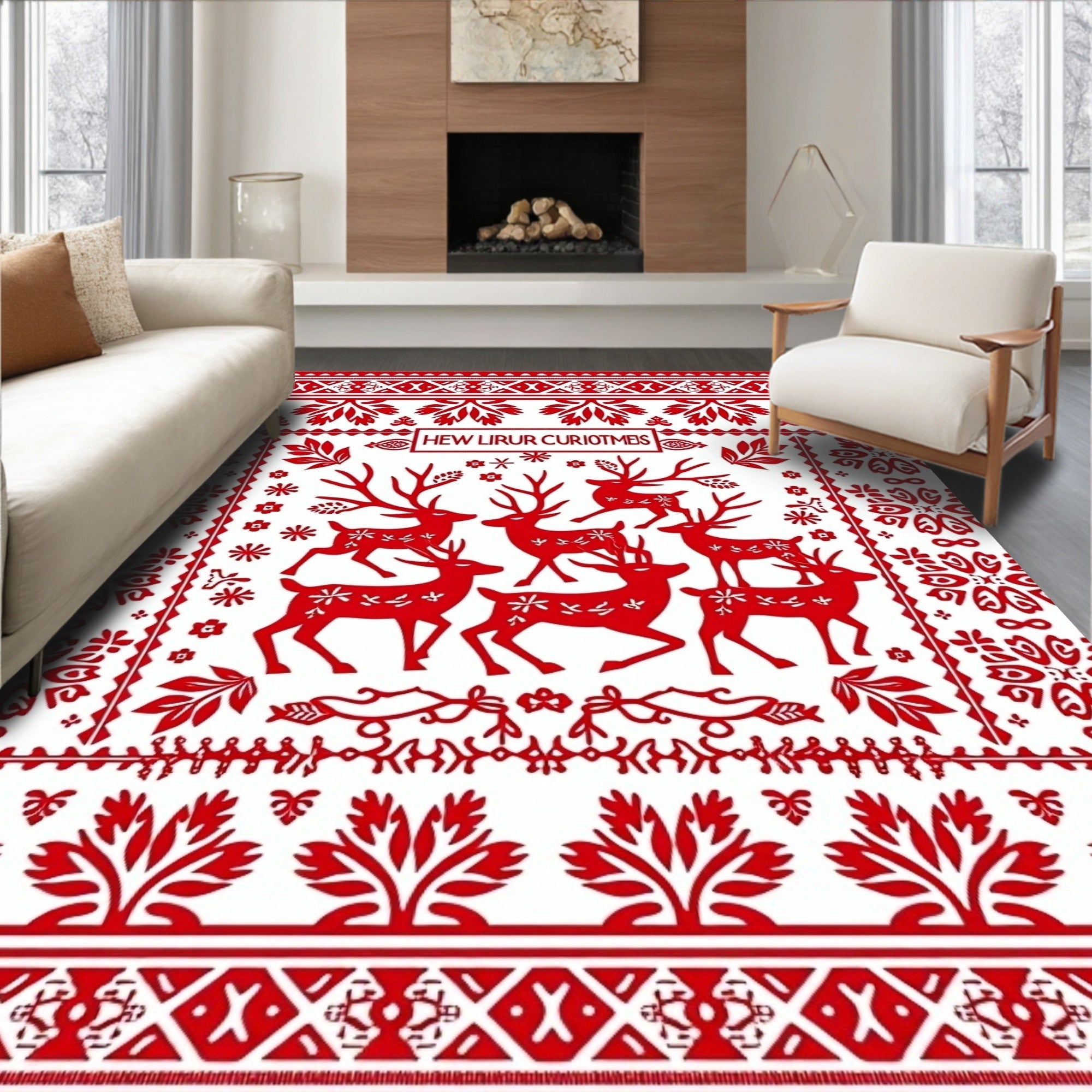 Red Reindeer Nordic Folklore Rug