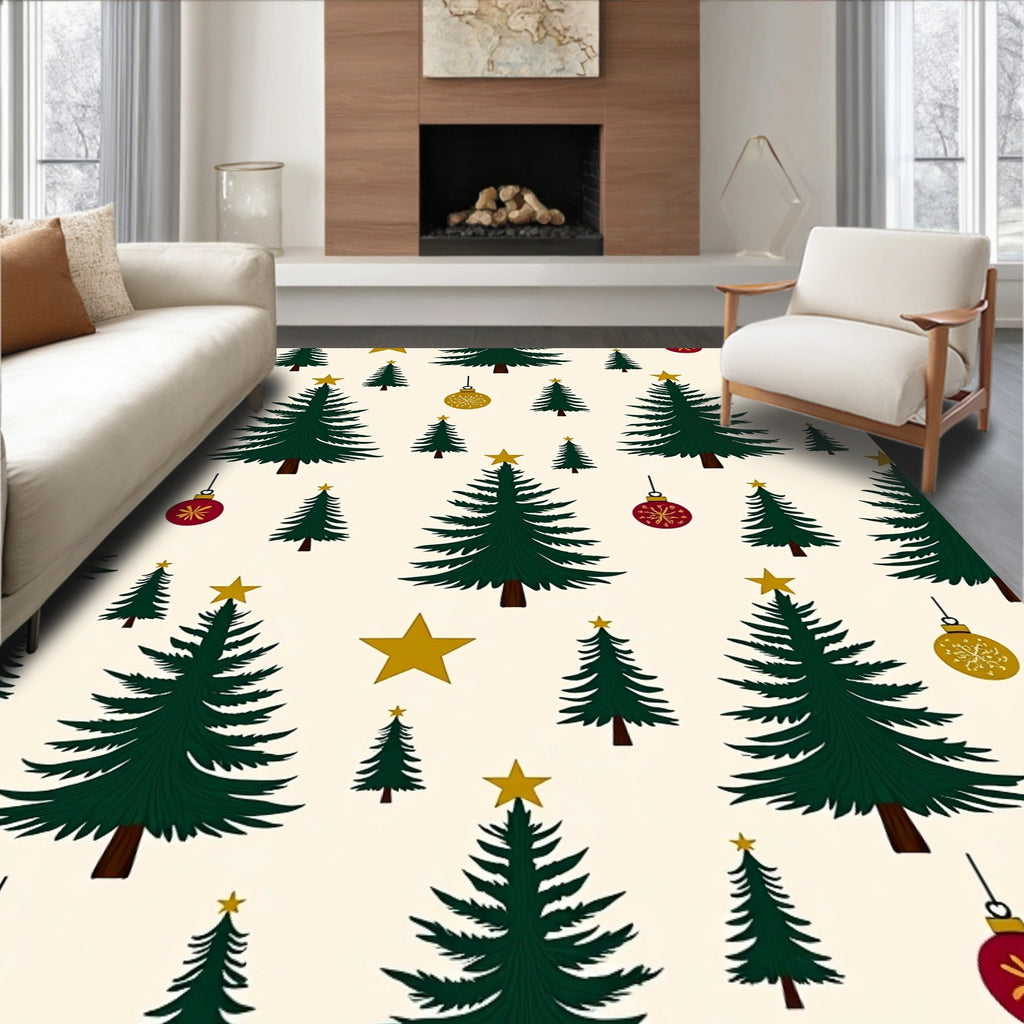 Green Trees Gold Star Ornaments Rug