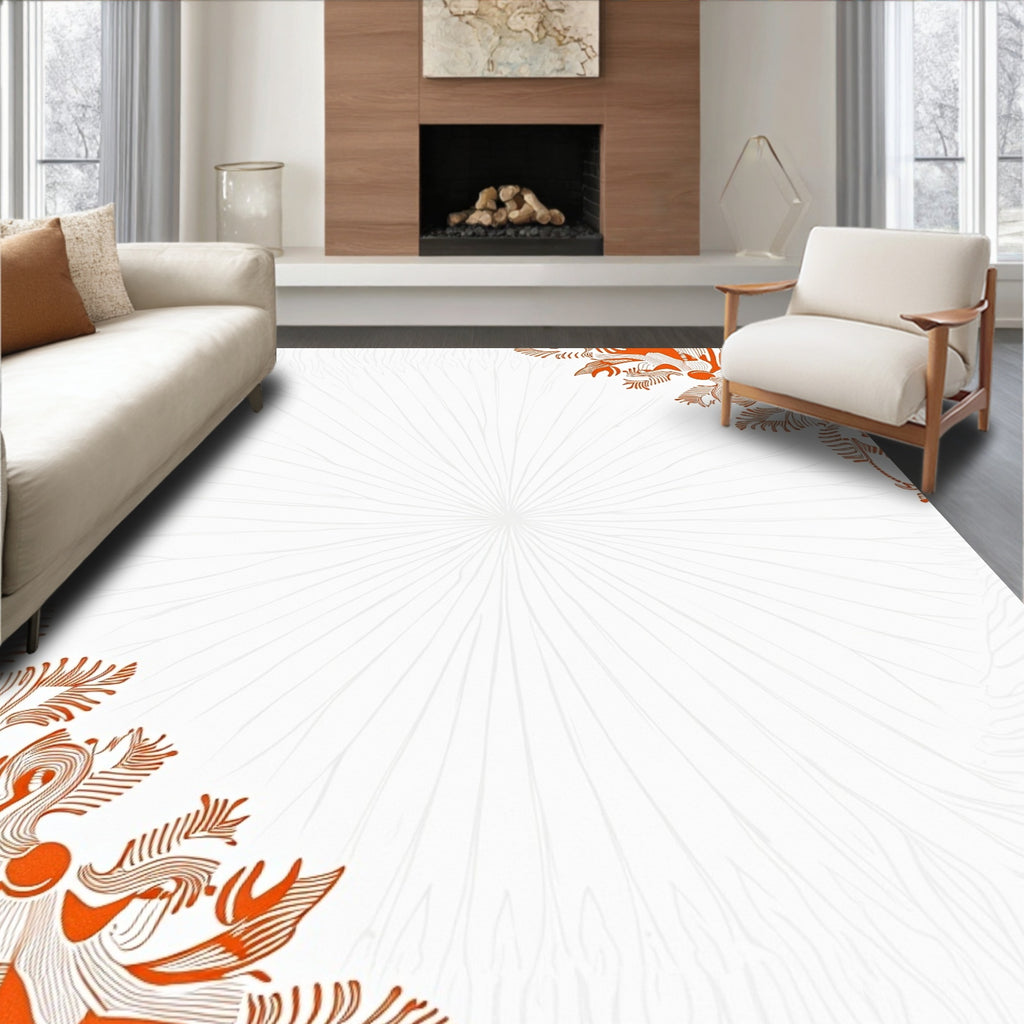 Vibrant Orange Floral Burst Rug