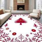 Deep Red Pine Garland Border Rug