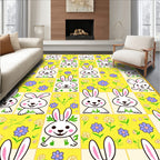 Whimsical White Bunny Yellow Floral Patchwork Rug