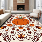 Orange Pumpkin Autumn Leaf Vine Rug