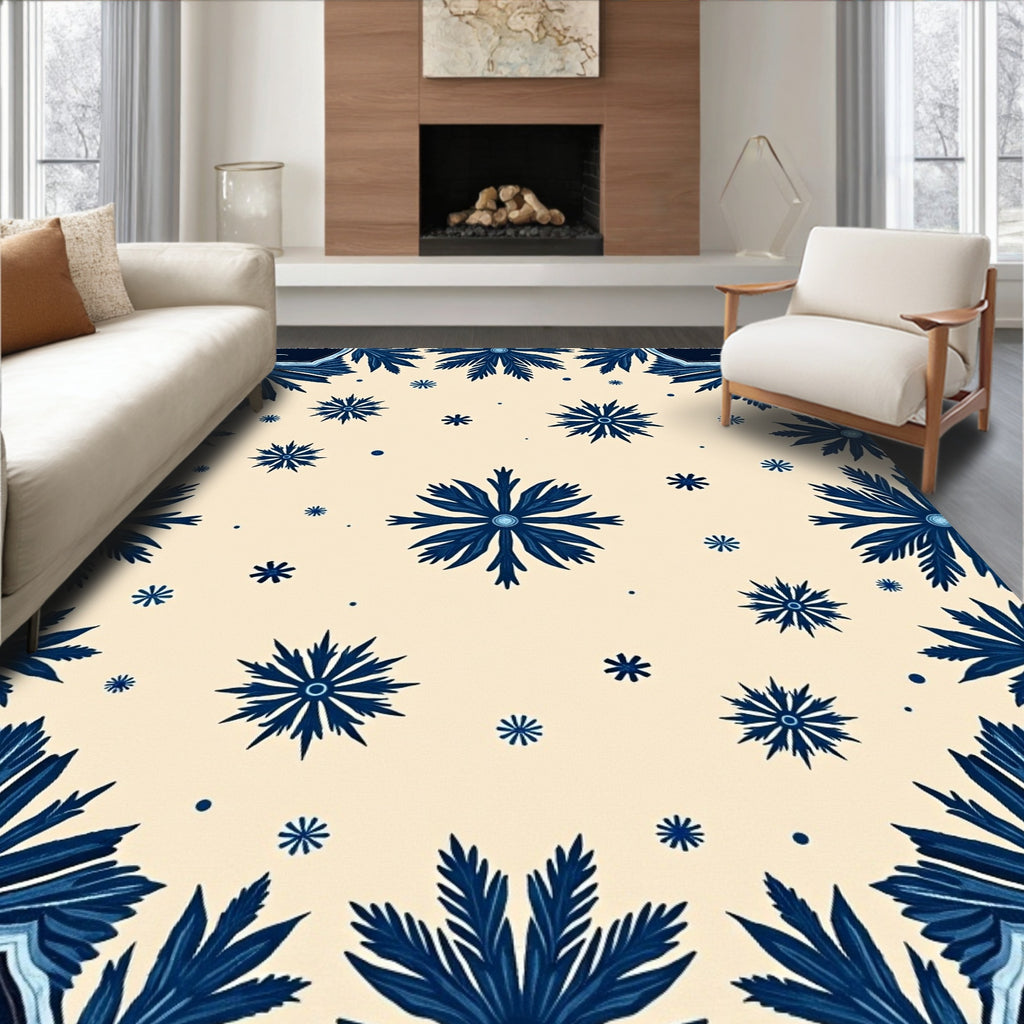 Navy Blue Floral Botanical Medallion Rug