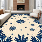 Navy Blue Floral Botanical Medallion Rug