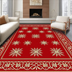 Crimson Ornamental Starburst Border Rug