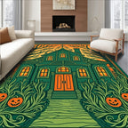 Spooky Green Haunted House Pumpkins Rug