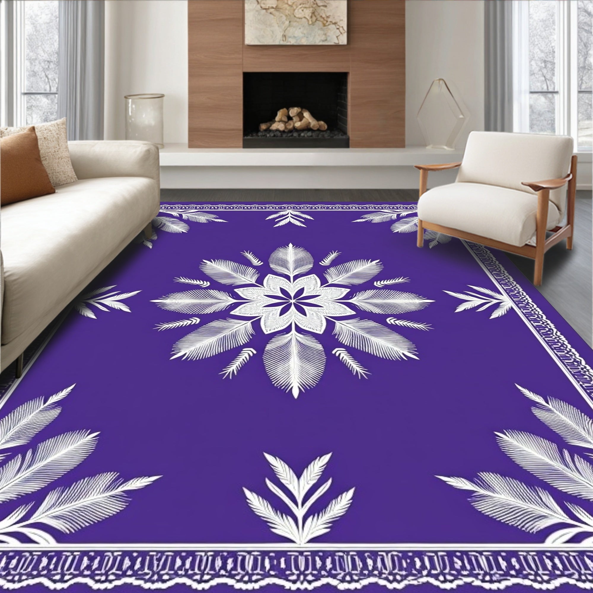 Vibrant Amethyst Leaf Medallion Rug