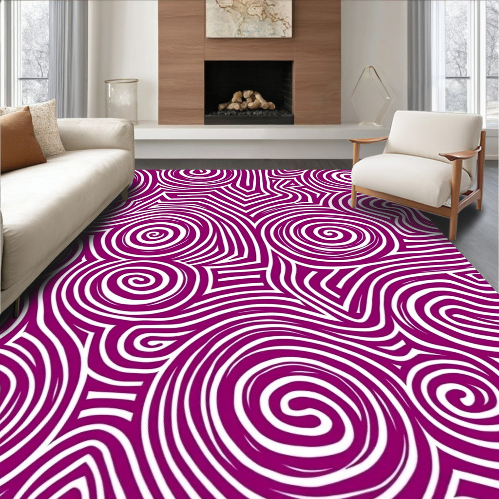 Deep Plum Swirl Abstract Line Art Rug