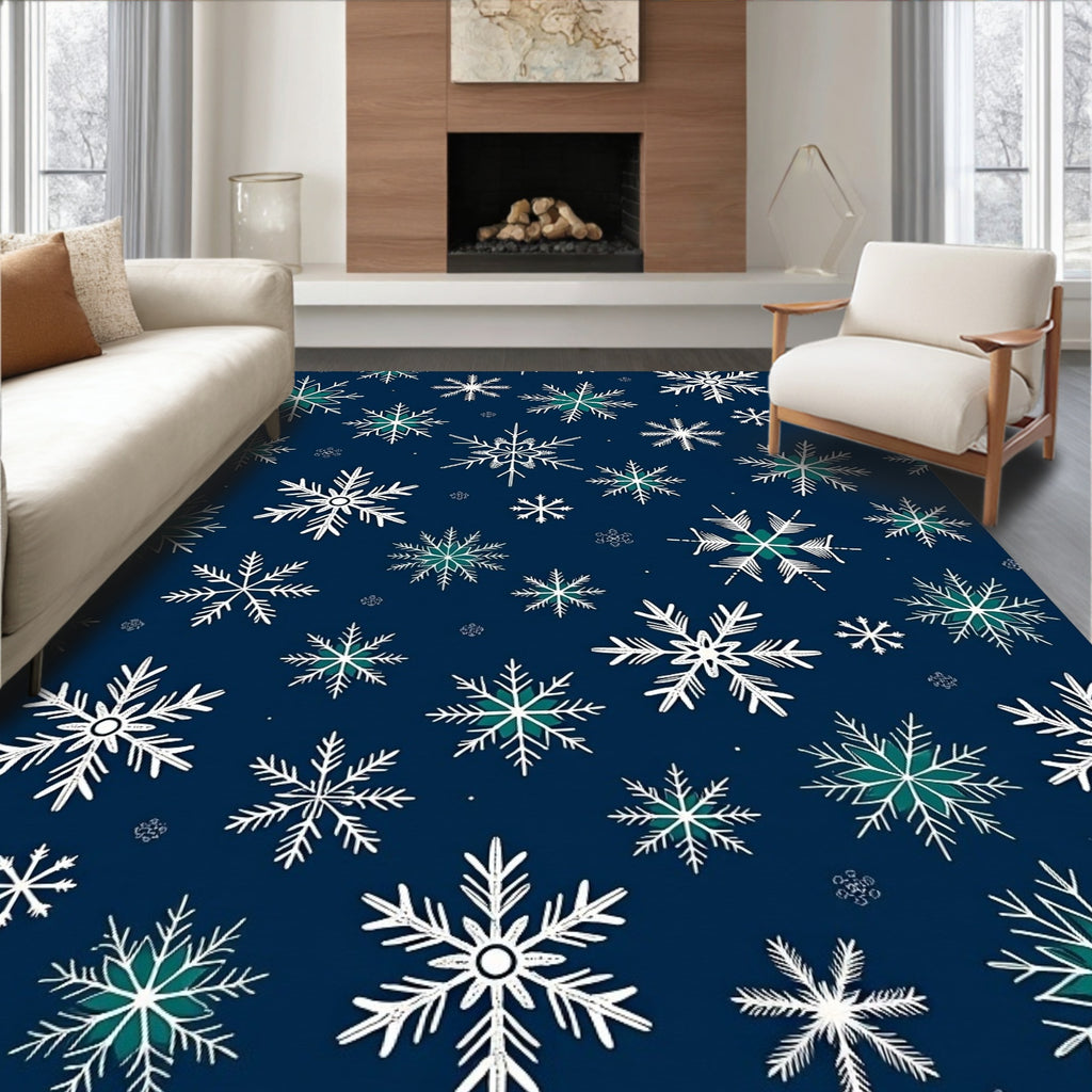 Deep Blue Winter Snowflake Collection Rug