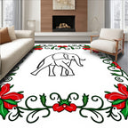 Holiday Red Green Floral Elephant Rug