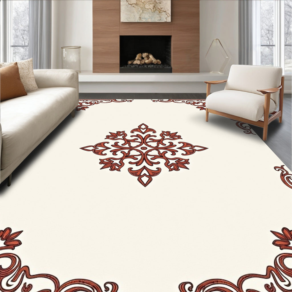 Terracotta Filigree Medallion Ornate Rug