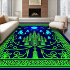 Eerie Neon Gothic Castle Ghost Moon Bats Rug