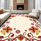Red Yellow Floral Rabbit Border Rug