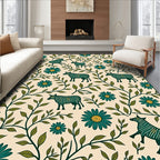 Teal Zebra Flowers Cream Background Rug