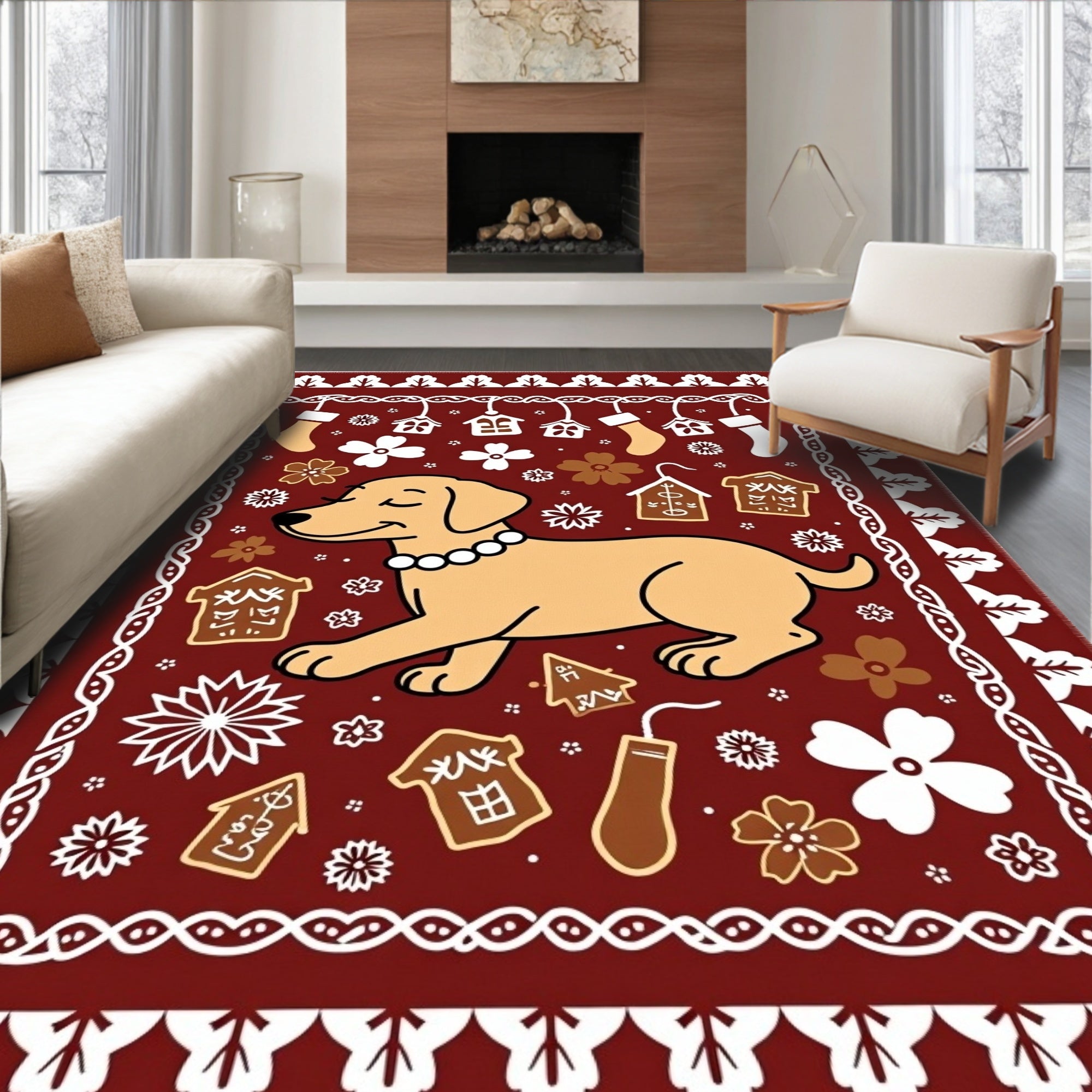 Festive Dog Gingerbread House Holiday Rug