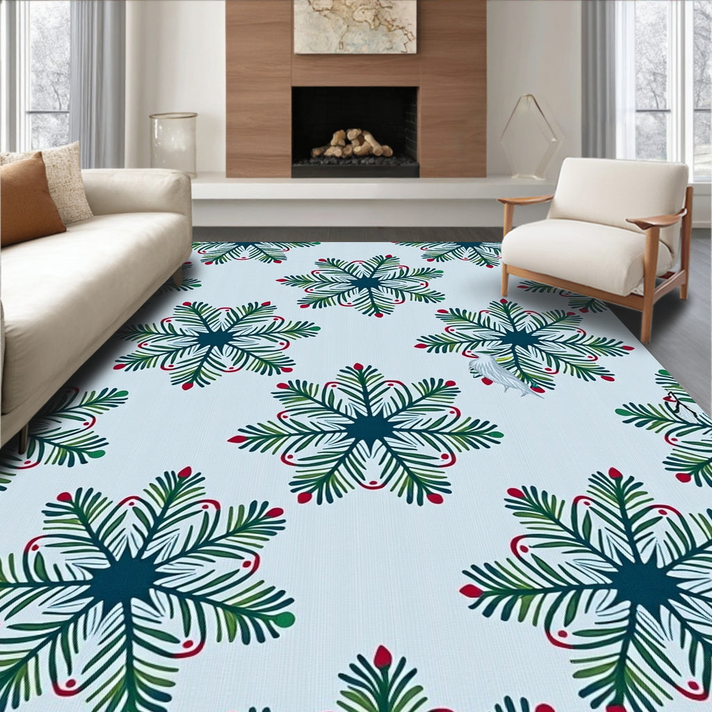 Delicate White Bird Pine Cluster Rug
