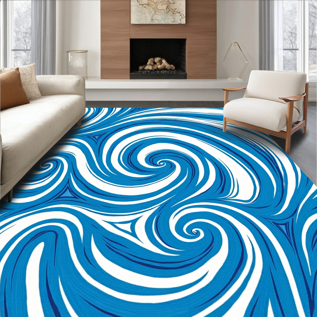 Intense Blue Swirl Contemporary Abstraction Rug
