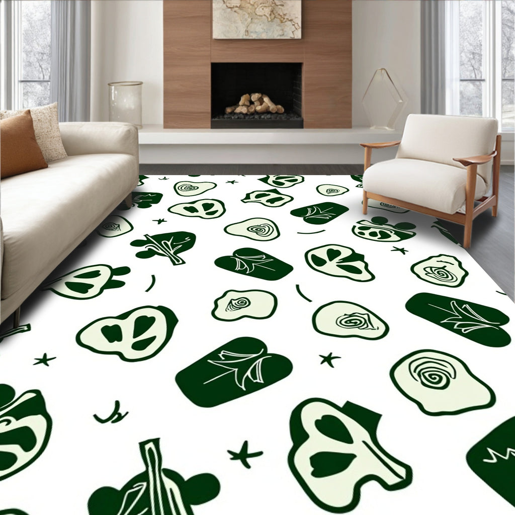 Whimsical Green Botanical Abstract Rug