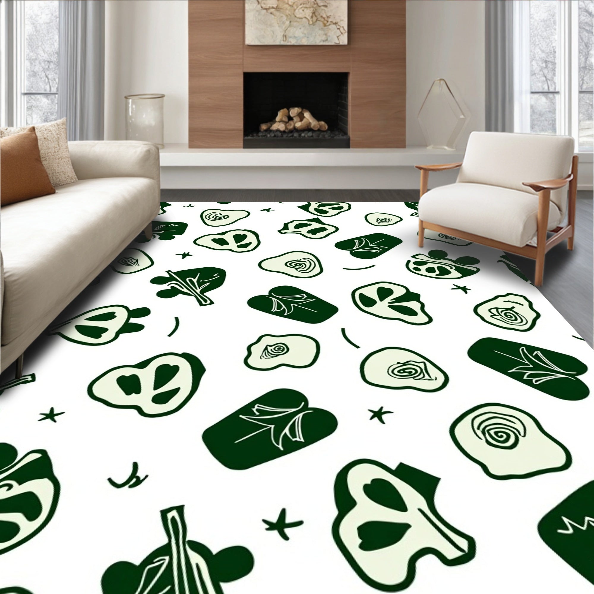 Whimsical Green Botanical Abstract Rug