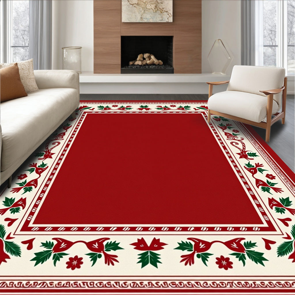 Festive Red Holly Berry Border Rug