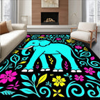 Vibrant Aqua Elephant Floral Garden Rug