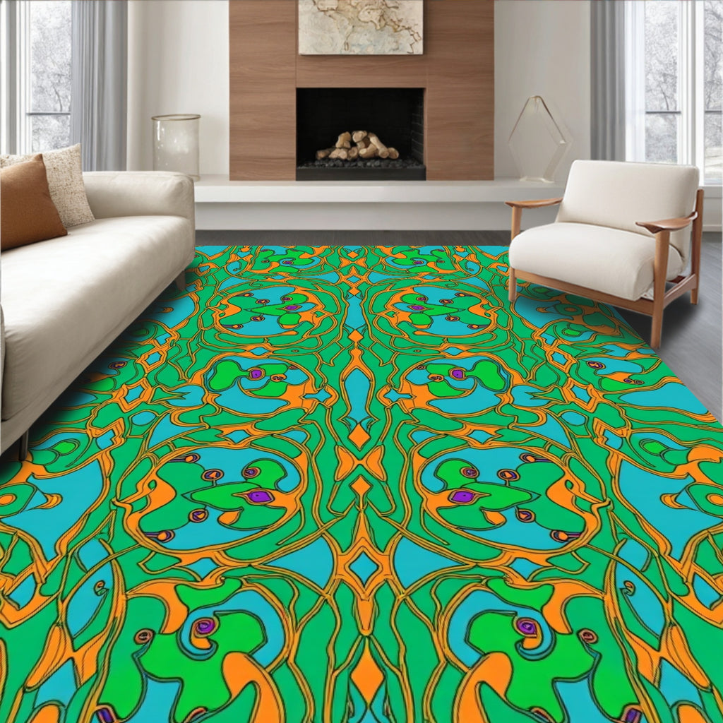 Teal Orange Green Organic Swirls Rug