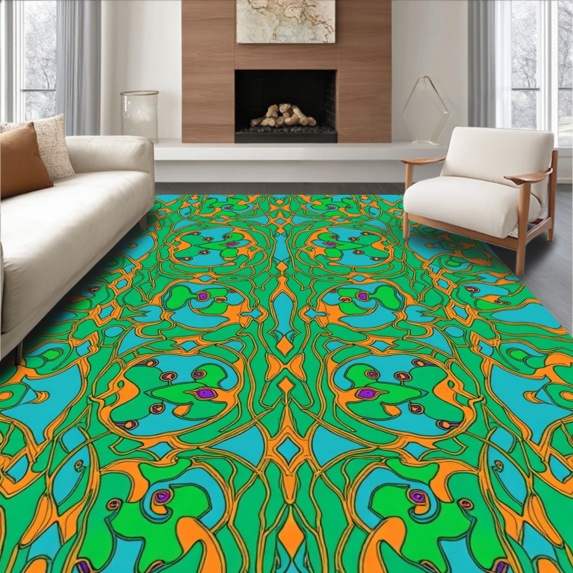 Teal Orange Green Organic Swirls Rug