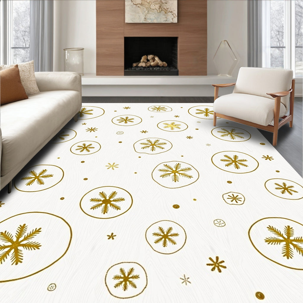 Golden Snowflake Scattered Circular Rug