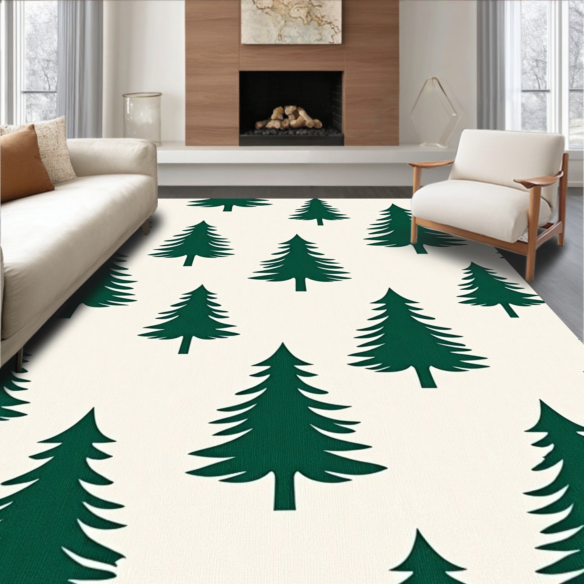 Deep Forest Evergreen Tree Repeat Rug